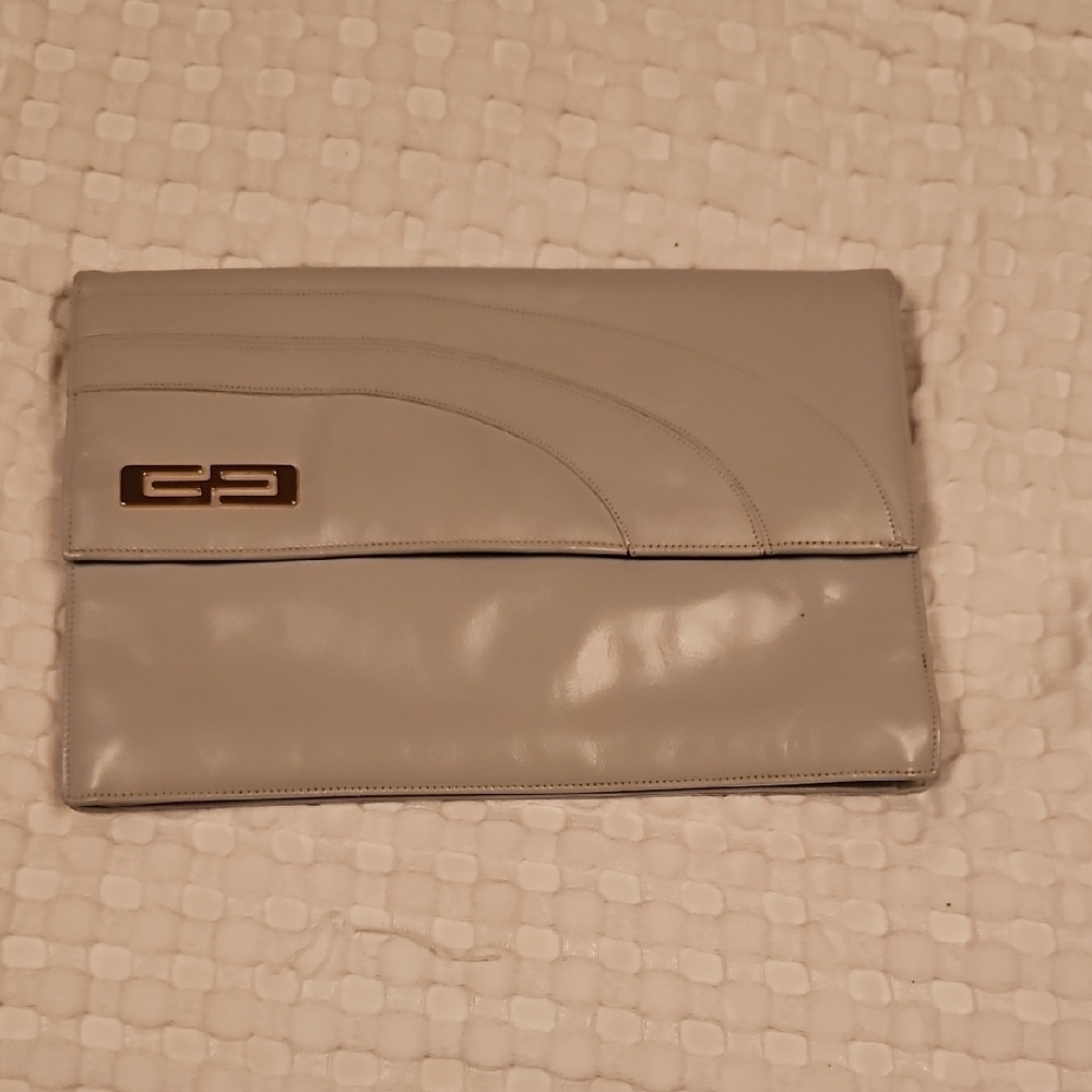 Vintage Gray Clutch with Logo Accent